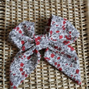 Grande barrette fleurs rouges et grises