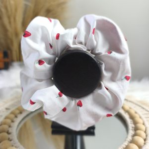 Chouchou secret motif fraises - Accessoire cheveux fait main