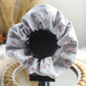 Chouchou secret motif fleurs roses - Accessoire cheveux fait main