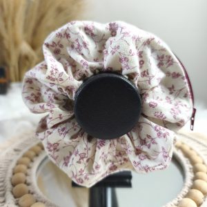 Chouchou secret motif fleurs bordeaux - Accessoire cheveux fait main