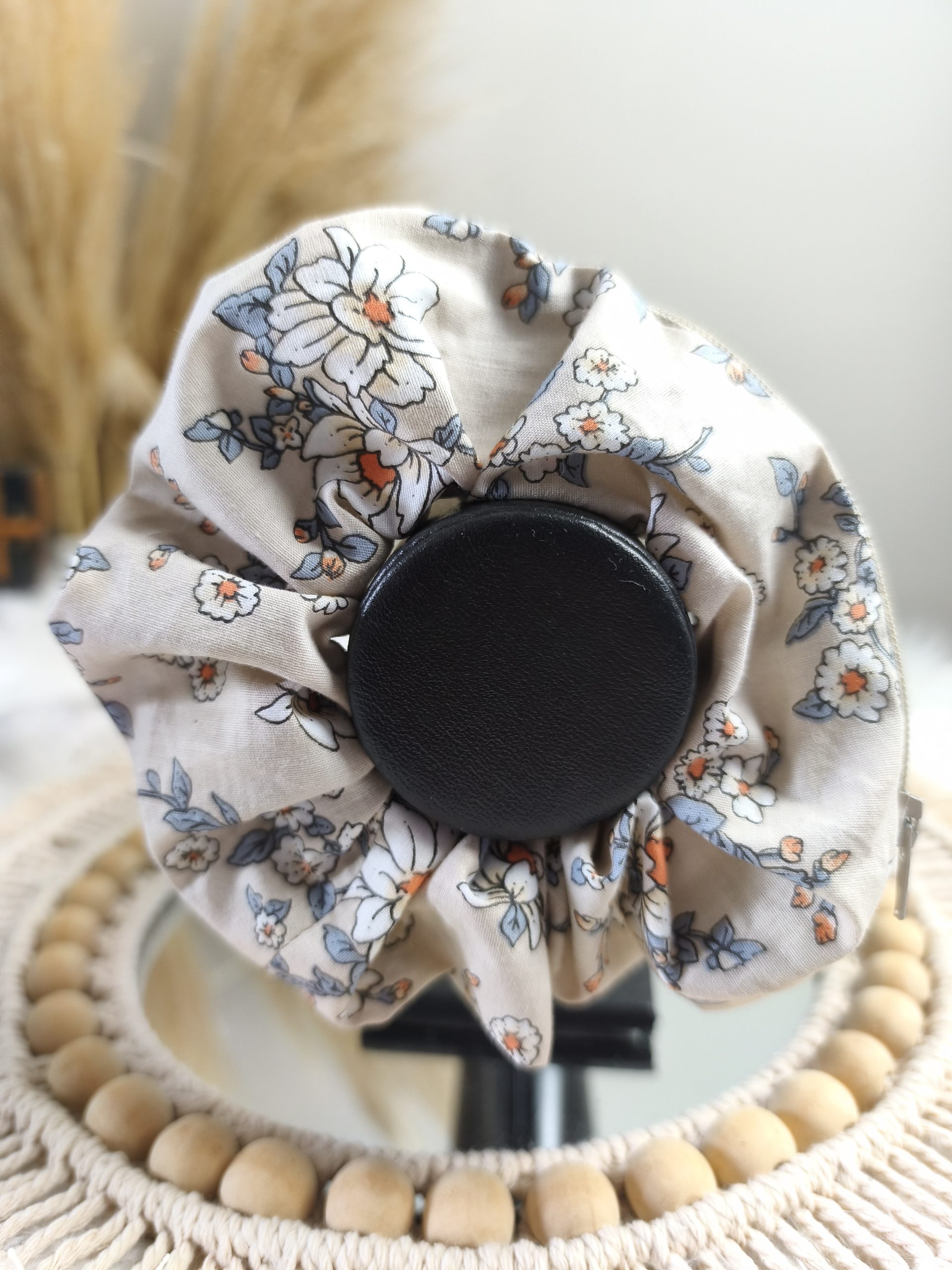 Chouchou secret motif fleurs marguerites - Accessoire cheveux fait main