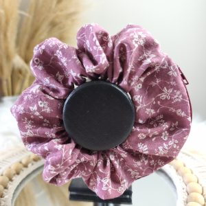 Chouchou secret bordeau clair motif fleuri - Accessoire cheveux fait main